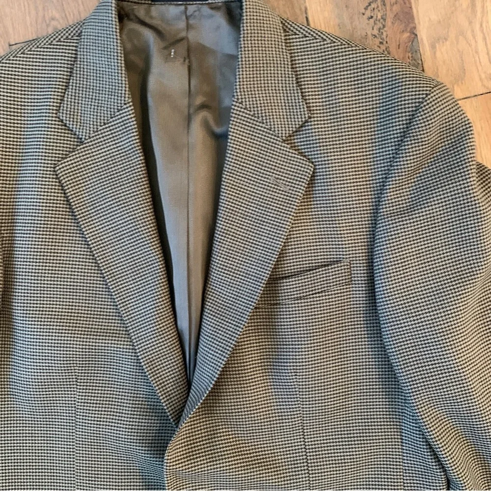 Oscar de la Renta Mens Brown Wool Houndstooth Blazer Jacket Size 42 L